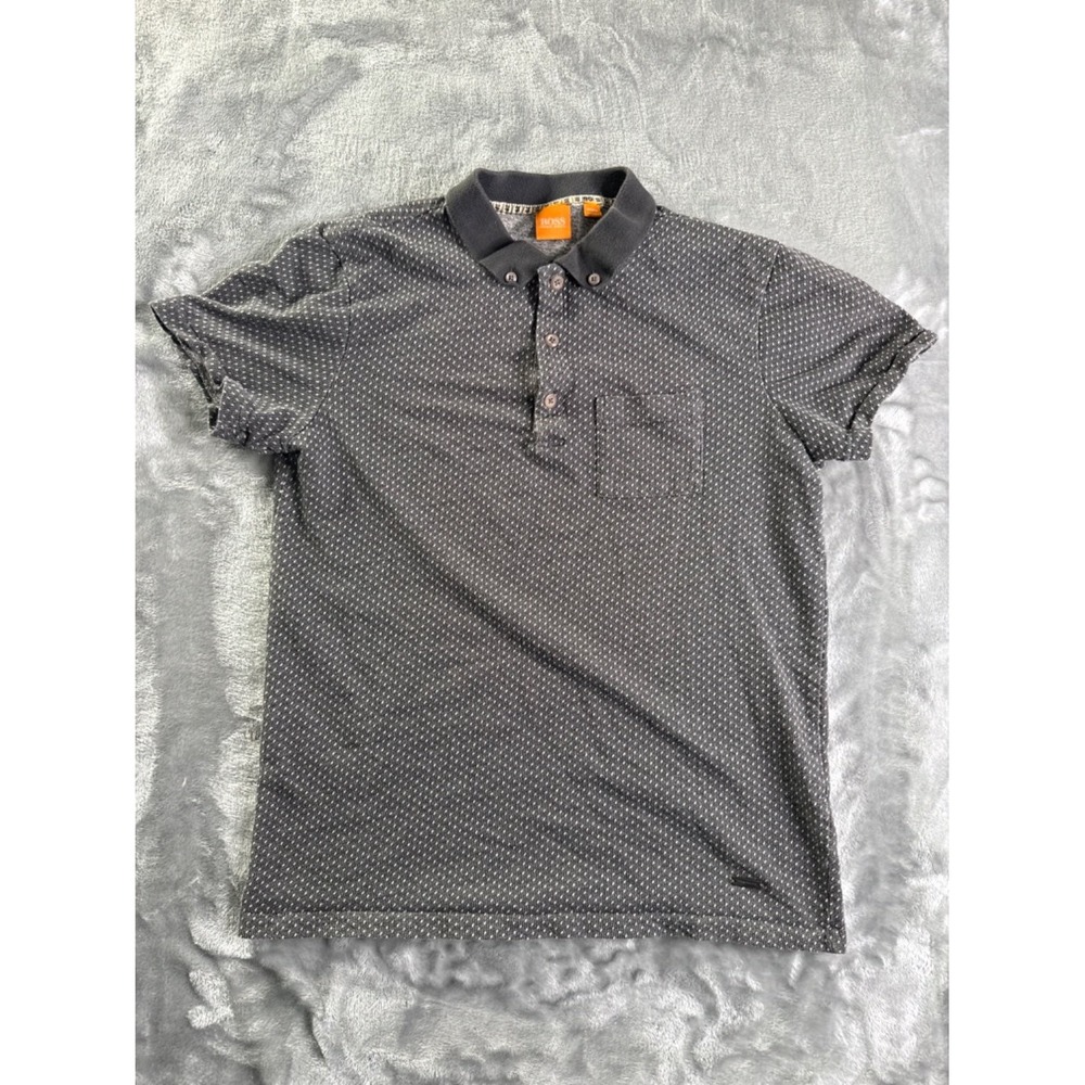 Hugo Boss Orange Label Men's Polo Shirt 3 XL Gray Micro Print Cotton Blend Used